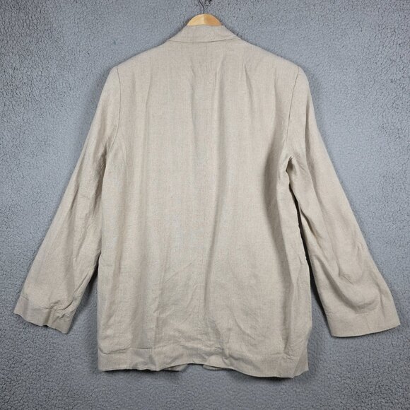 Zara Blazer Womens Size XL Beige Linen Blend Oversized Long Length Chic Office - Picture 5 of 12